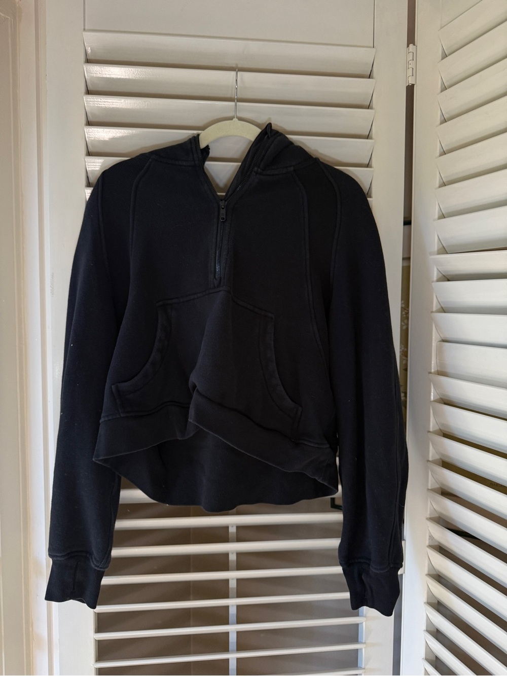 Black Half-Zip Cropped Hooded Sweatshirt